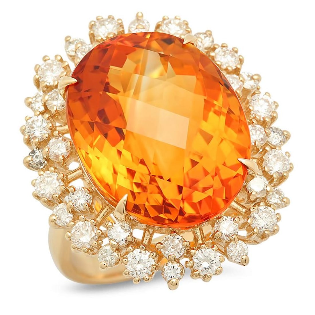 14K Yellow Gold 15.40ct Citrine and 1.32ct Diamond Ring: Retail: $8,200.00 ****** 14K Yellow Gold 15.40ct Citrine and 1.32ct Diamond Ring ****** Metal: 14K Yellow Gold / Total Item Weight: 10.1 Grams / Country Made: United States / / Main Stone: Citrine / C