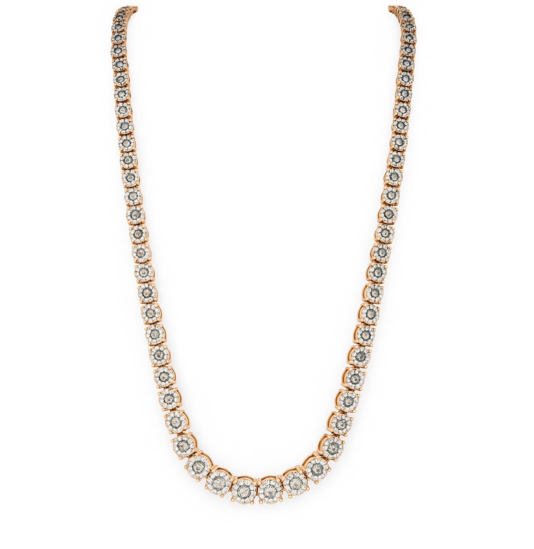 14K Yellow and Rose Gold Ladies Necklace with 5.45tcw Diamonds and 3.85tcw Champagne Diamonds: Retail: $32,500.00 ****** 14K Yellow and Rose Gold Ladies Necklace with 5.45tcw Diamonds and 3.85tcw Champagne Diamonds (9.30tcw all diamonds) ****** Size: 16.5 / Metal: 14K Yellow and Rose Gold / Tot