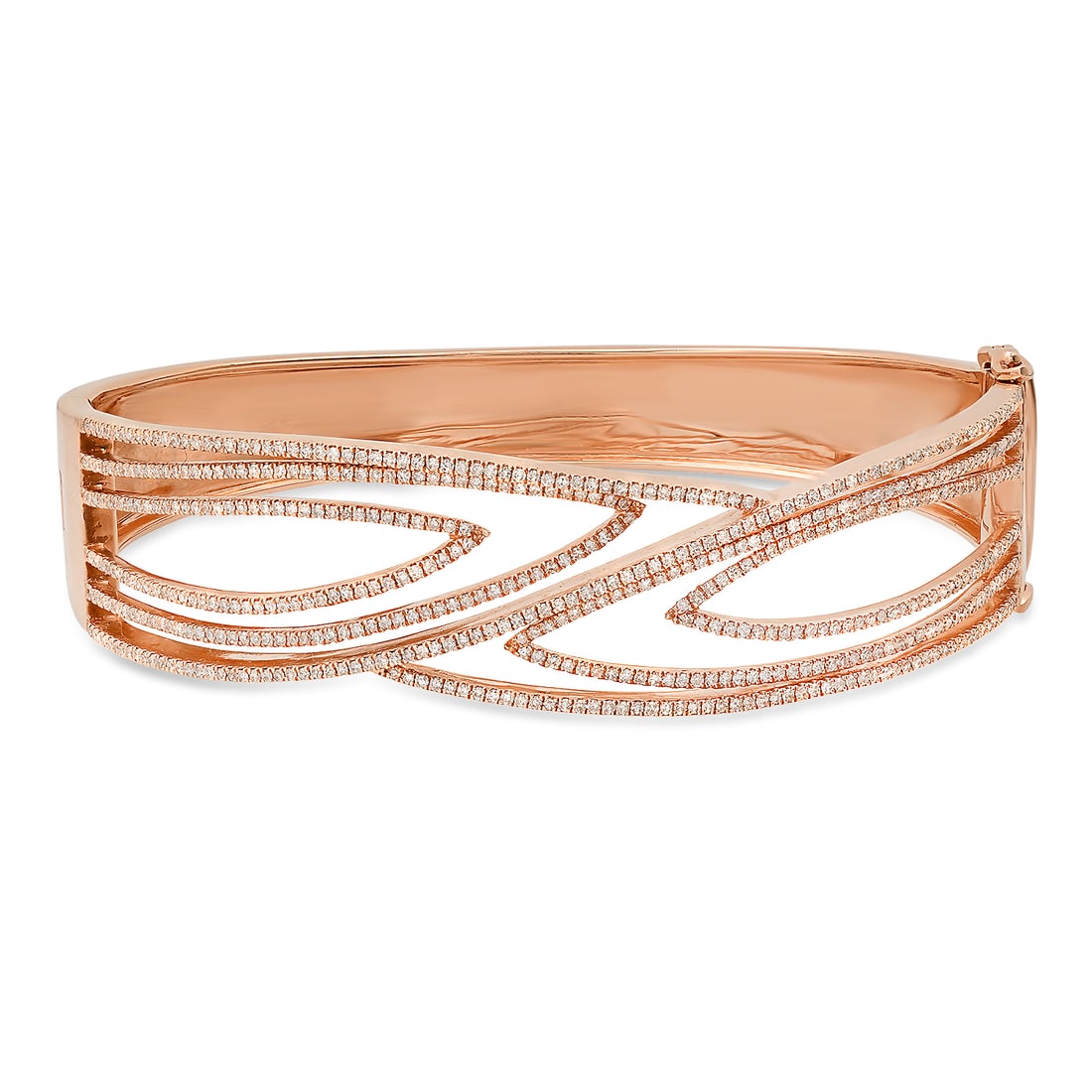 14K Rose Gold Setting with 1.77ct LALI" Designor Diamond Bangle Bracelet": Retail: $7,311.00 ****** 14K Rose Gold Setting with 1.77ct LALI" Designor Diamond Bangle Bracelet ****** Size: 2.5" by 2.25" / Metal: 14K Rose Gold / Total Item Weight: 31.5 Grams / Country Made: Unit