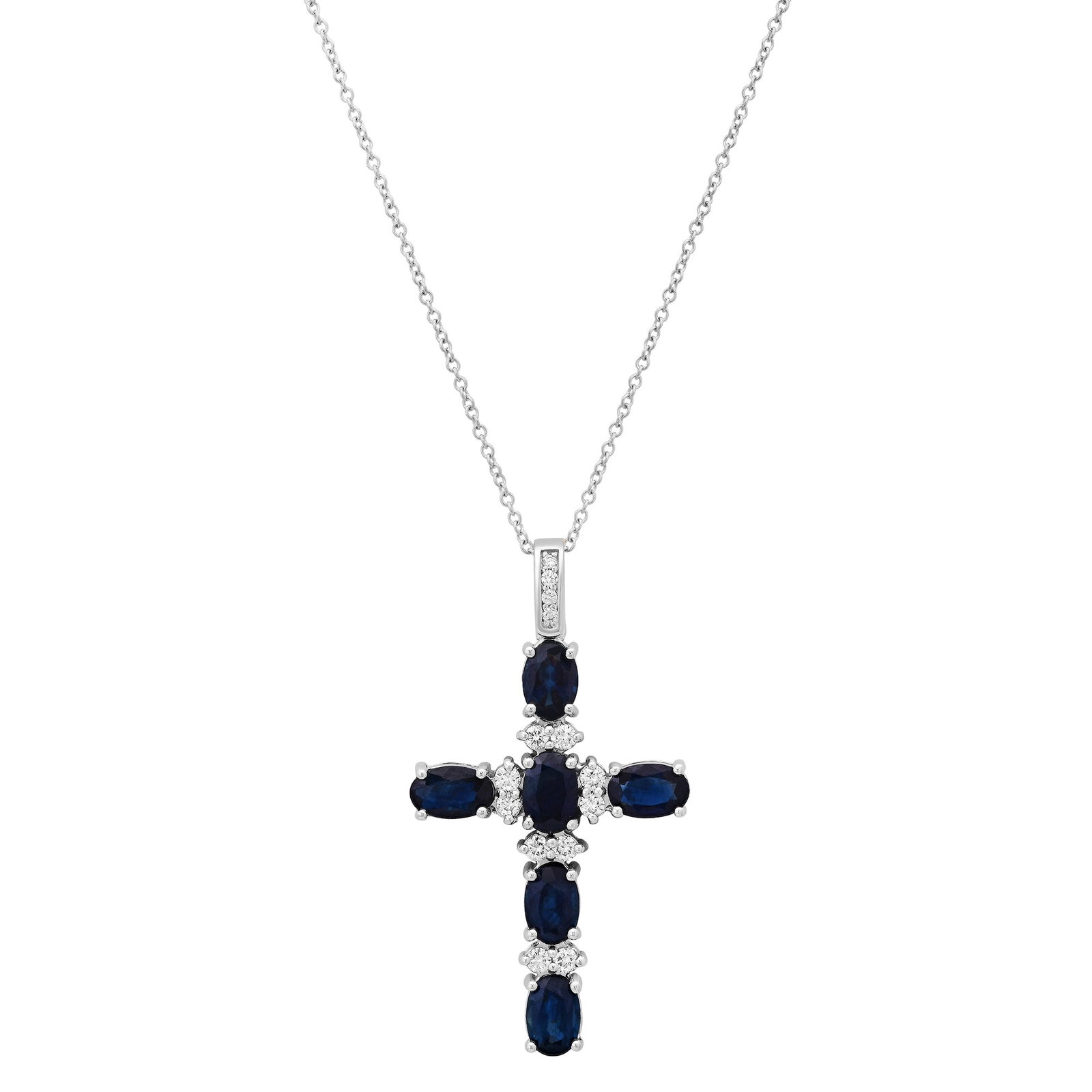 14K White Gold with 3.27ct Sapphire and 0.28ct Diamond Pendant: Retail: $6,840.00 ****** 14K White Gold with 3.27ct Sapphire and 0.28ct Diamond Pendant ****** Size: 18 / Metal: 14K White Gold / Total Item Weight: 3.8 Grams / Country Made: United States / / Main St