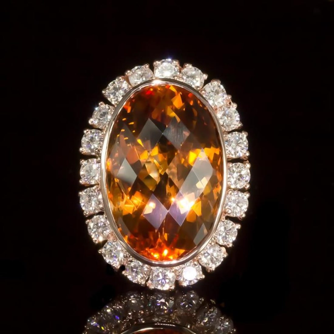 14K Rose Gold 19.90ct Citrine and 2.17ct Diamond Ring: Retail: $15,469.00 ****** 14K Rose Gold 19.90ct Citrine and 2.17ct Diamond Ring ****** Metal: 14K Rose Gold / Total Item Weight: 12.3 Grams / Country Made: United States / / Main Stone: Citrine / Colo