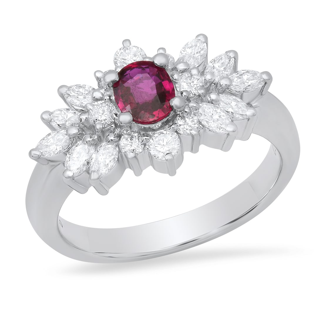 Platinum setting with .47ct Ruby and 0.79ct Diamond Ladies Ring: Retail: $8,910.00 ****** Platinum setting with .47ct Ruby and 0.79ct Diamond Ladies Ring ****** Size: 7.25(we offer free resizing to winning bidders) / Metal: Platinum / Total Item Weight: 9.8 Grams /