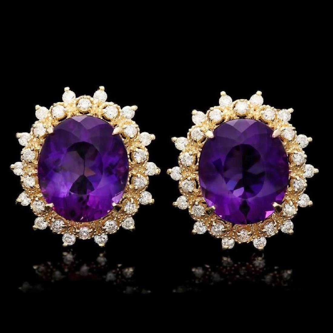14K Yellow Gold 14.36ct Amethyst and 1.12ct Diamond Earrings (1 of 5)