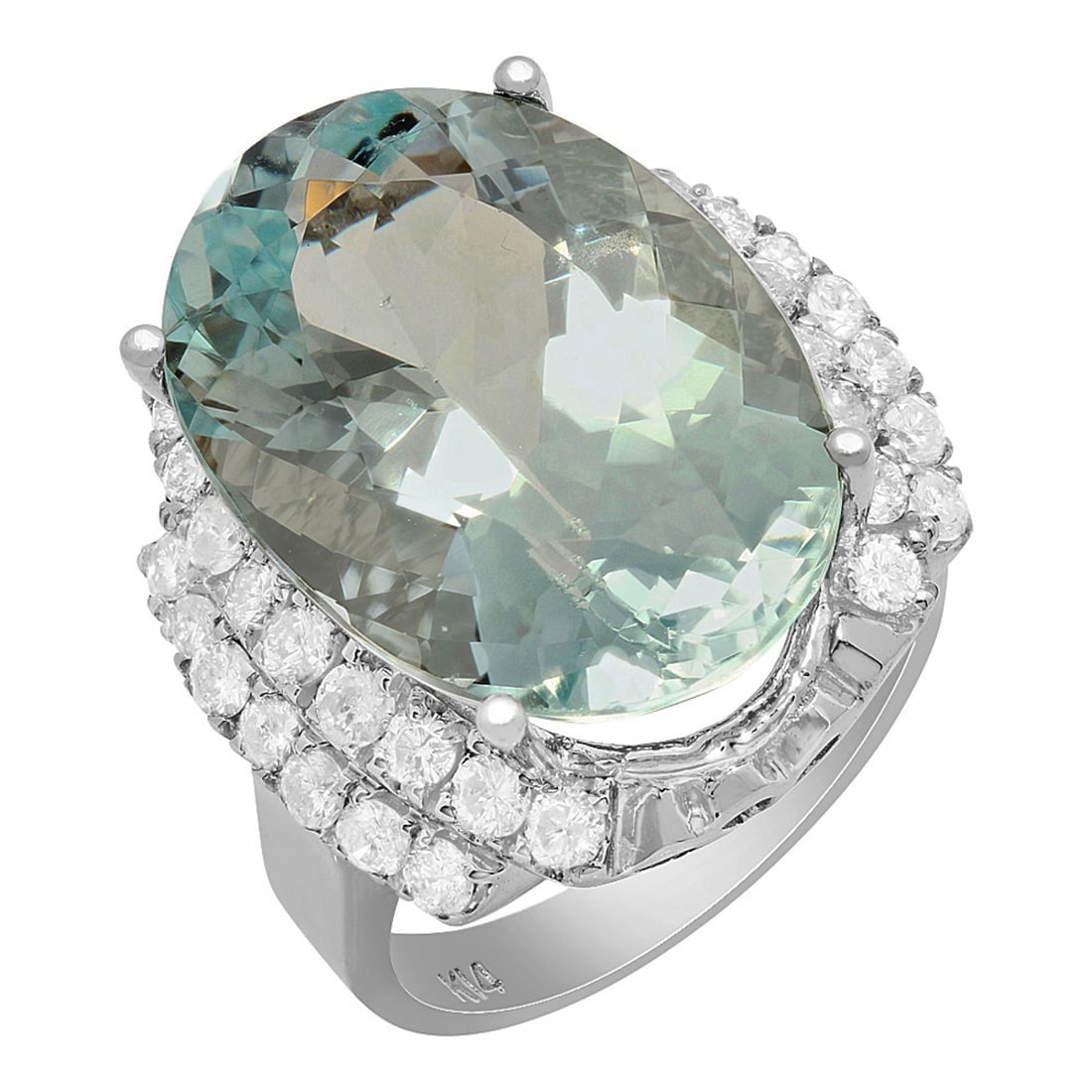 14k White Gold 14.59ct Aquamarine 1.20ct Diamond Ring: Retail: $11,825.00 ****** 14k White Gold 14.59ct Aquamarine 1.20ct Diamond Ring ****** Metal: 14K White Gold / Total Item Weight: 10.80 grams / Country Made: United States / / Main Stone: Aquamarine /