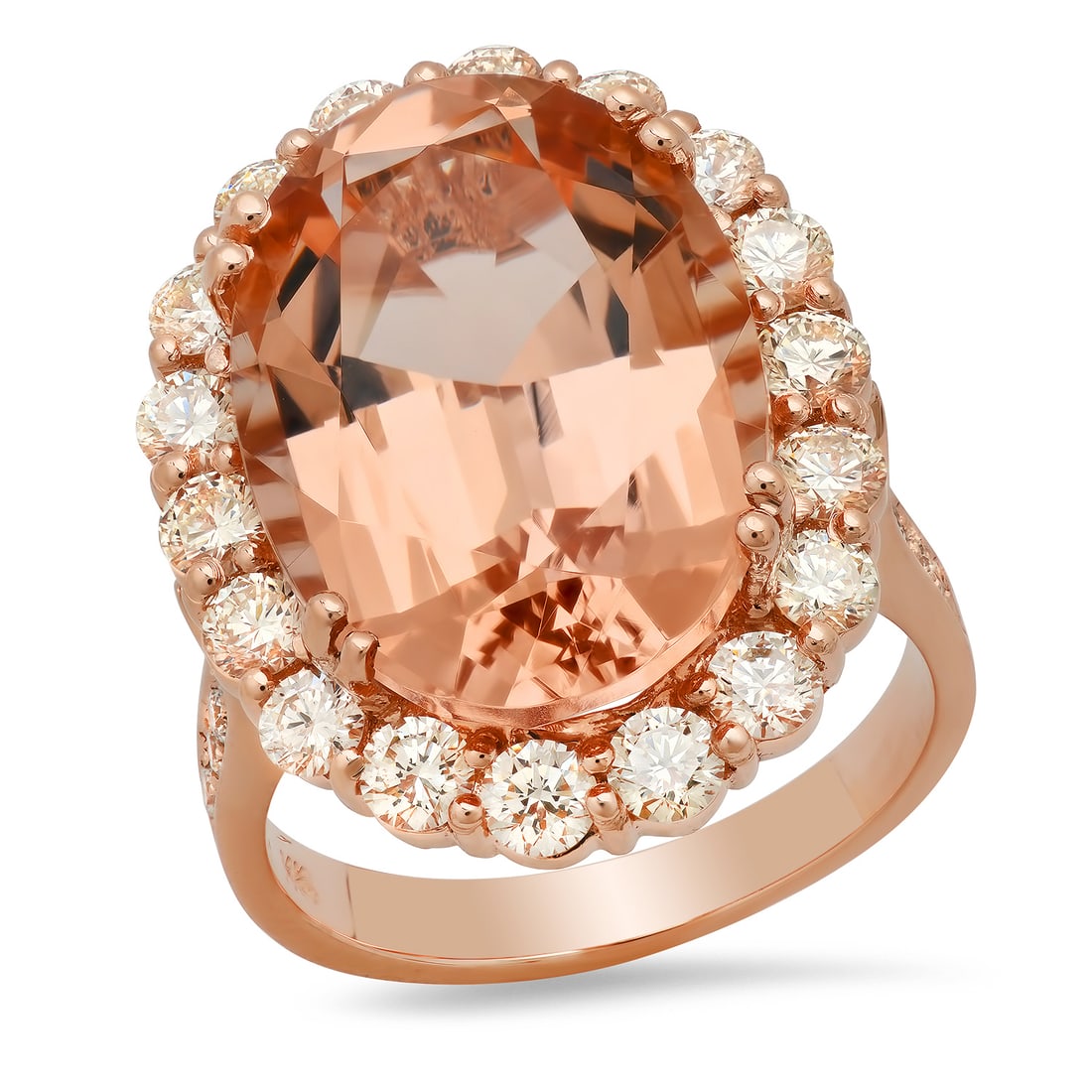 14K Rose Gold with 13.35ct Morganite and 1.84ct Diamond Ladies Ring: Retail: $16,287.00 ****** 14K Rose Gold with 13.35ct Morganite and 1.84ct Diamond Ladies Ring ****** Size: 7 (we offer free resizing to winning bidders) / Metal: 14K Rose Gold / Total Item Weight: 10.