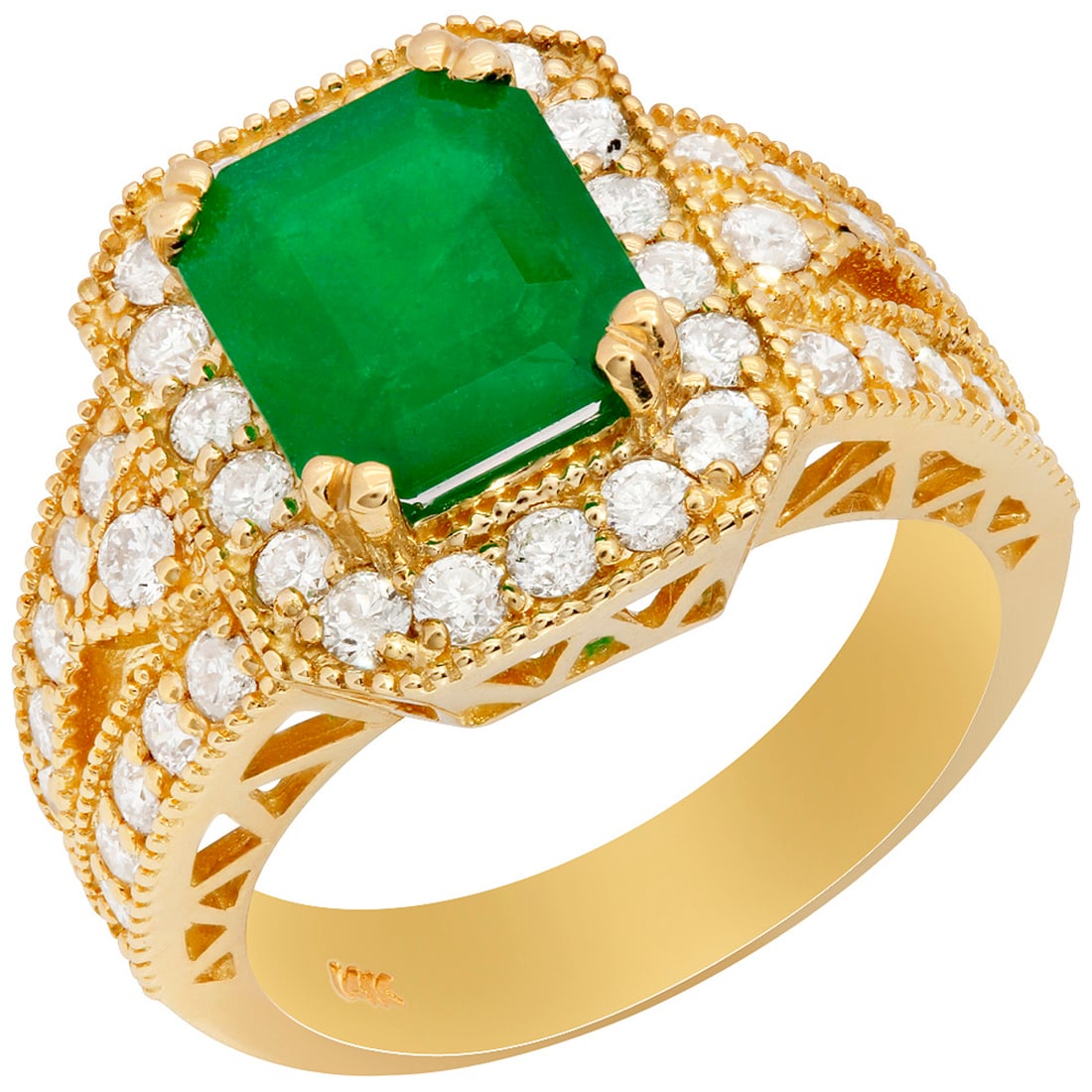 14k Yellow Gold 2.34ct Emerald 1.28ct Diamond Ring: Retail: $9,360.00 ****** 14k Yellow Gold 2.34ct Emerald 1.28ct Diamond Ring ****** Metal: 14K Yellow Gold / Total Item Weight: 6.80 grams / Country Made: United States / / Main Stone: Emerald / Color: