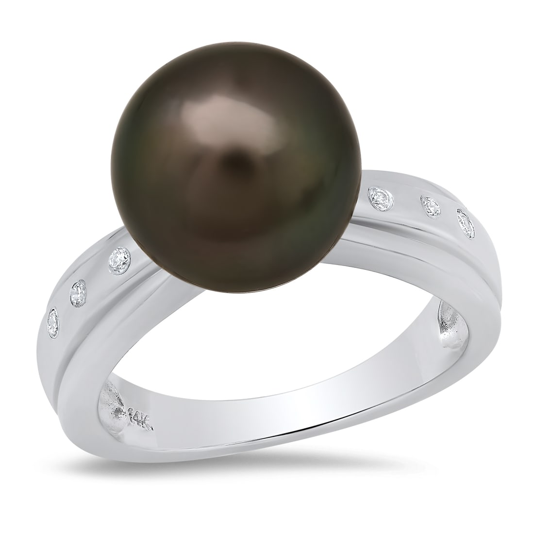 14K White Gold Setting with one 11mm Tahitian Pearl and 0.04ct Diamond Ladies Ring: Retail: $3,520.00 ****** 14K White Gold Setting with one 11mm Tahitian Pearl and 0.04ct Diamond Ladies Ring ****** Size: 7 (we offer free resizing to winning bidders) / Metal: 14K White Gold / Total I