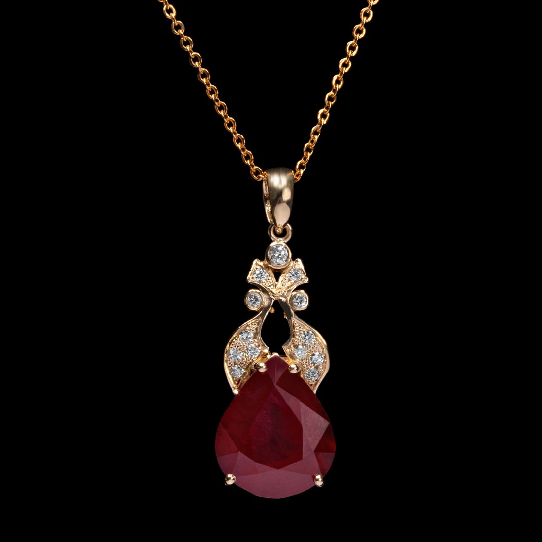 14k Yellow Gold 7.89ct Ruby 0.41ct Diamond Pendant: Retail: $5,325.00 ****** 14k Yellow Gold 7.89ct Ruby 0.41ct Diamond Pendant ****** Metal: 14K Yellow Gold / Total Item Weight: 7.7 grams / Country Made: United States / / Main Stone: Ruby / Color: Red