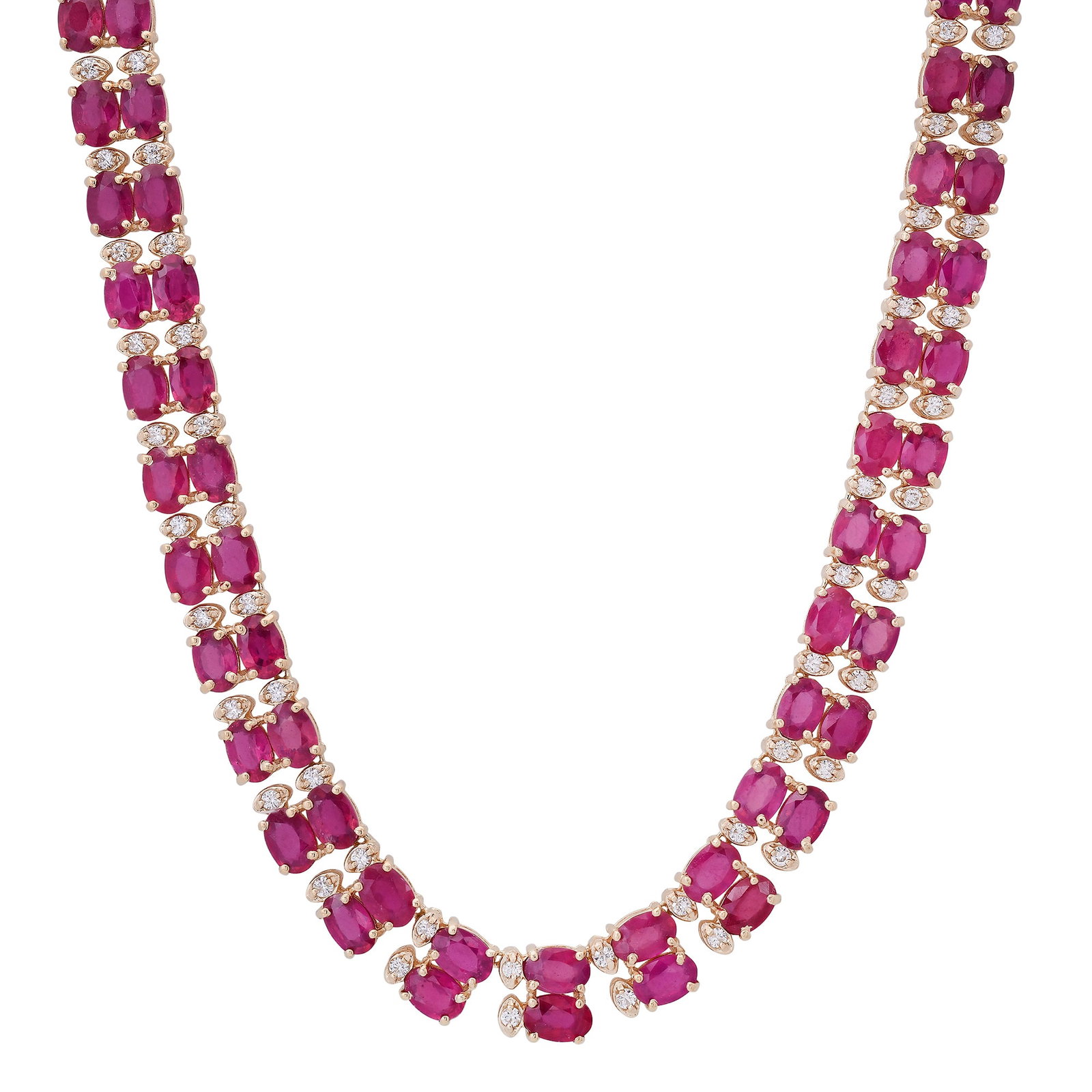 14K Yellow Gold with 59.31ct Ruby and 2.05ct Diamond Necklace: Retail: $42,880.00 ****** 14K Yellow Gold with 59.31ct Ruby and 2.05ct Diamond Necklace ****** Size: 16 / Metal: 14K Yellow Gold / Total Item Weight: 39.5 Grams / Country Made: United States / / Main