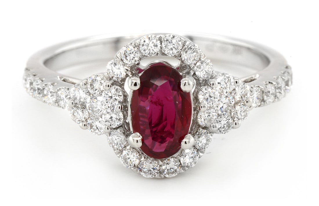18K White Gold Ladies Ring with 0.81ct Ruby and 0.62ct tw Diamonds: Retail: $6,000.00 ****** 18K White Gold Ladies Ring with 0.81ct Ruby and 0.62ct tw Diamonds ****** Size: 6.5 / Metal: 18K White Gold / Total Item Weight: 3.4 Grams / Country Made: United States / / Ma