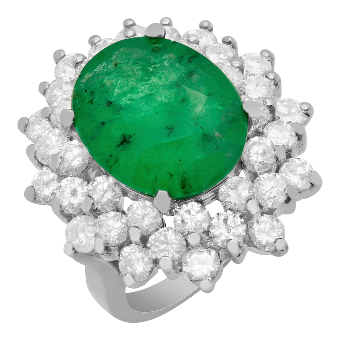 14k White Gold 4.09ct Emerald 2.38ct Diamond Ring: Retail: $10,360.00 ****** 14k White Gold 4.09ct Emerald 2.38ct Diamond Ring ****** Metal: 14K White Gold / Total Item Weight: 7.87 grams / Country Made: United States / / Main Stone: Emerald / Color: