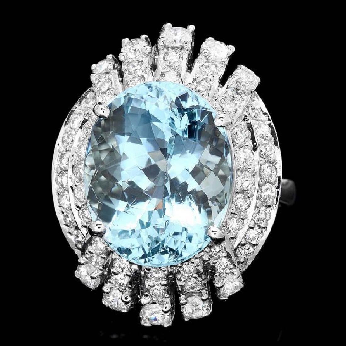 14K White Gold 8.85ct Aquamarine and 1.32ct Diamond Ring: Retail: $12,135.00 ****** 14K White Gold 8.85ct Aquamarine and 1.32ct Diamond Ring ****** Metal: 14K White Gold / Total Item Weight: 8.0 Grams / Country Made: United States / / Main Stone: Aquamarine