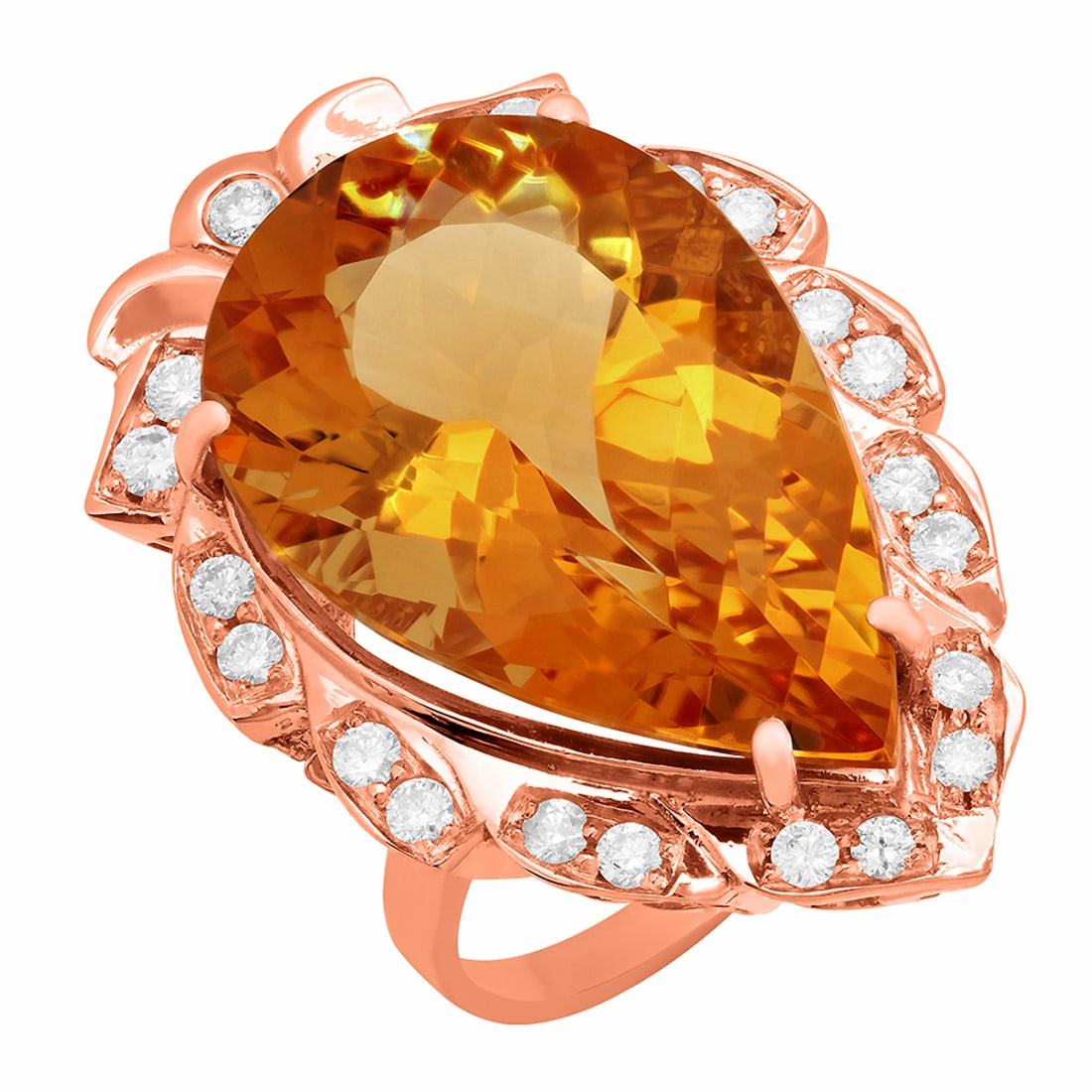 14k Rose Gold 18.72ct Citrine 0.68ct Diamond Ring: Retail: $7,225.00 ****** 14k Rose Gold 18.72ct Citrine 0.68ct Diamond Ring ****** Metal: 14K Rose Gold / Total Item Weight: 12.12 grams / Country Made: United States / / Main Stone: Citrine / Color: