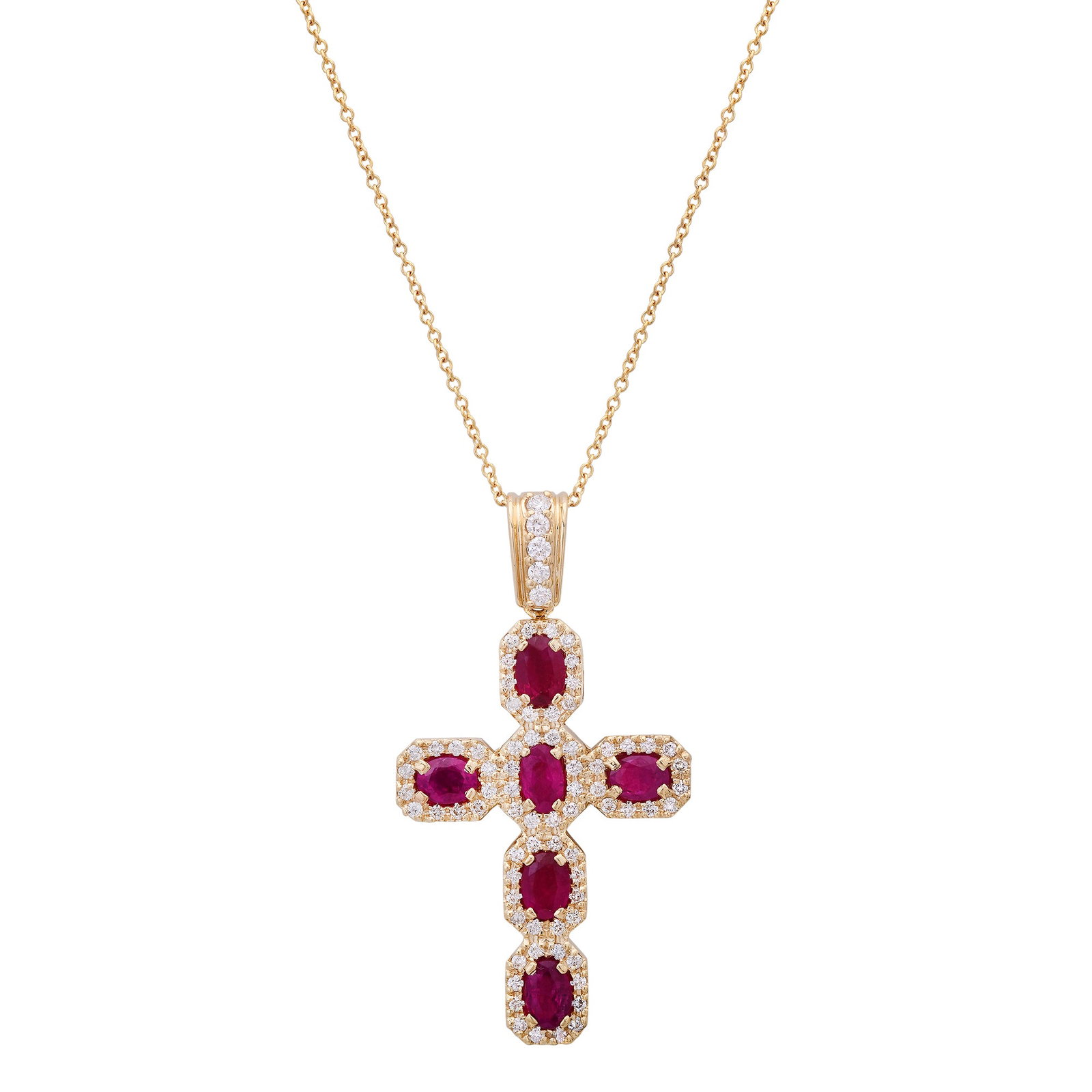 14K Yellow Gold with 2.09ct Ruby and 0.51ct Diamond Pendant: Retail: $5,680.00 ****** 14K Yellow Gold with 2.09ct Ruby and 0.51ct Diamond Pendant ****** Size: 18 / Metal: 14K Yellow Gold / Total Item Weight: 4.5 Grams / Country Made: United States / / Main Ston