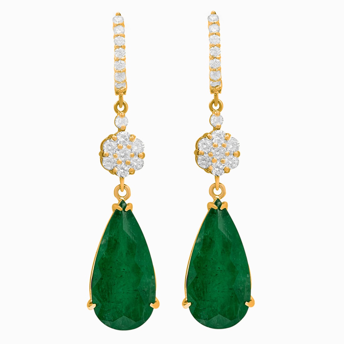 14k Yellow Gold 19.94ct Emerald 2.11ct Diamond Earrings (1 of 4)