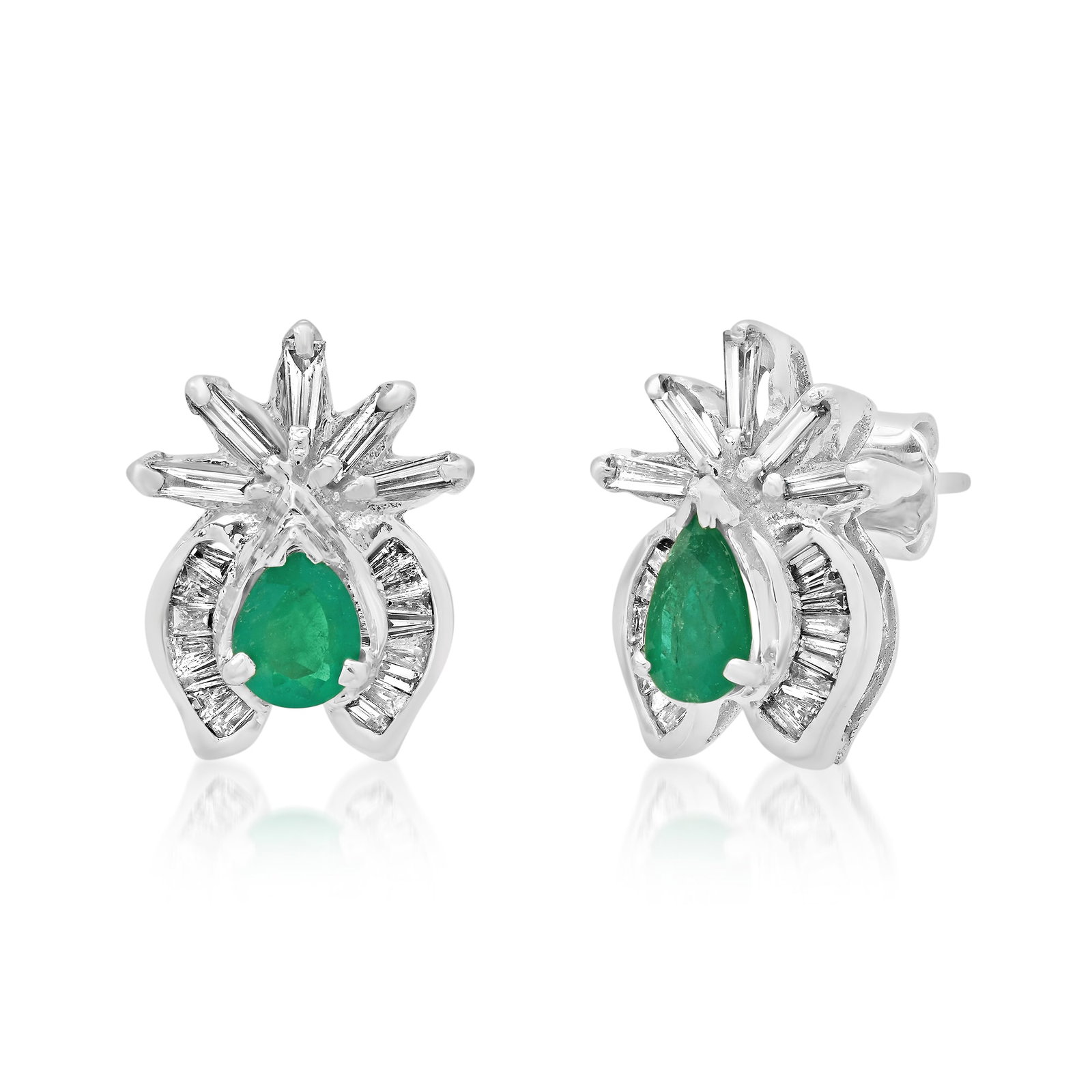 18K White Gold Setting with 1.00ct Emerald and 1.00ct Diamond Ladies Earrings (1 of 3)