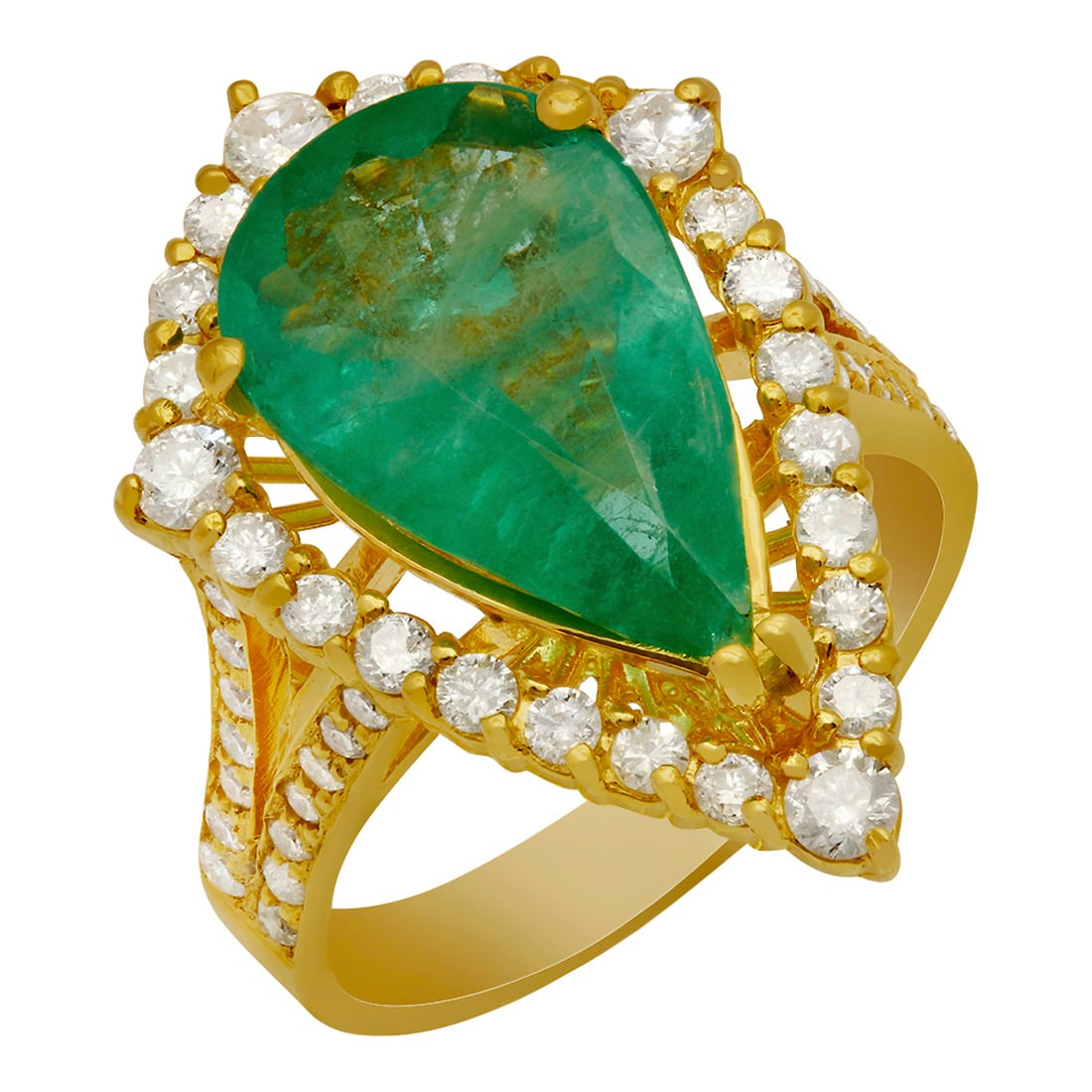 14k Yellow Gold 3.75ct Emerald 1.02ct Diamond Ring (1 of 5)