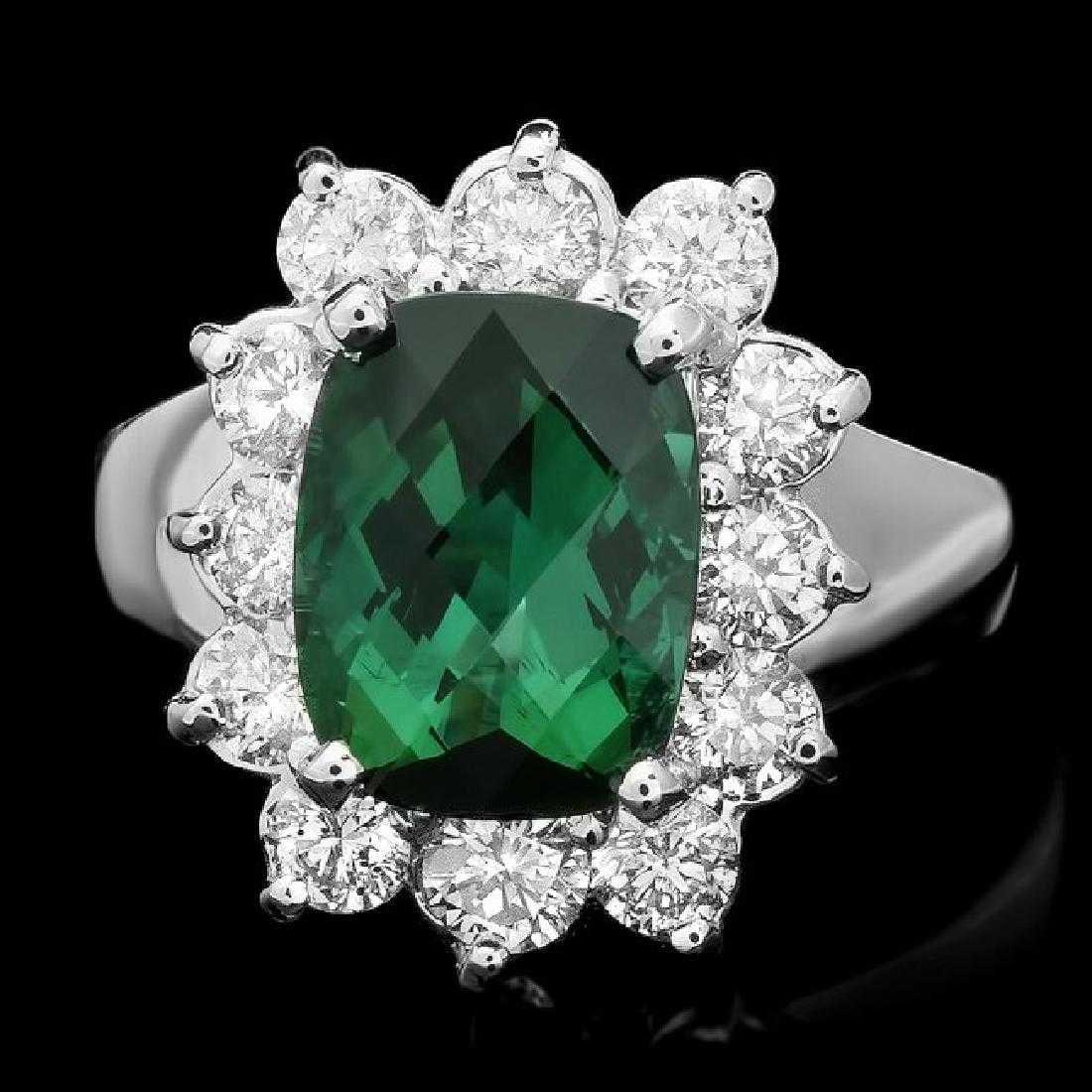 14K White Gold 2.77ct Tourmaline and 1.03ct Diamond Ring: Retail: $8,570.00 ****** 14K White Gold 2.77ct Tourmaline and 1.03ct Diamond Ring ****** Metal: 14K White Gold / Total Item Weight: 5.5 Grams / Country Made: United States / / Main Stone: Tourmaline /