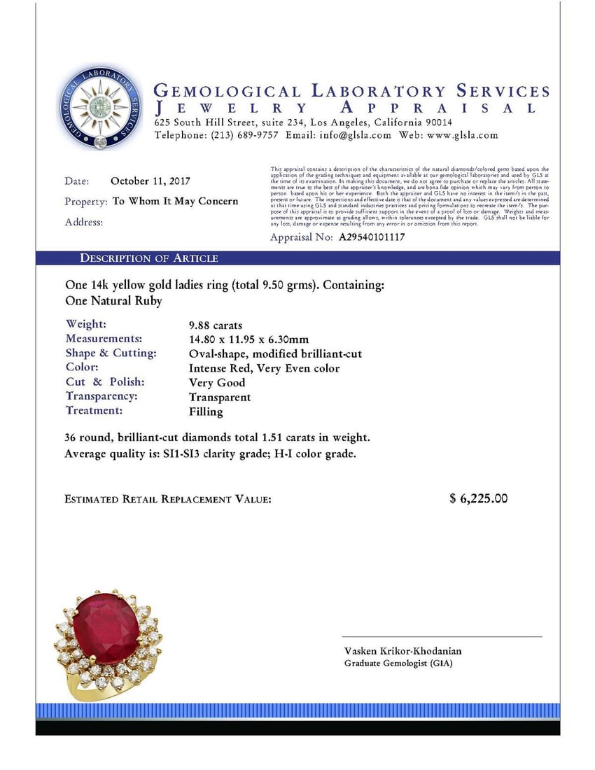 14k Yellow Gold 9.88ct Ruby 1.51ct Diamond Ring - 4