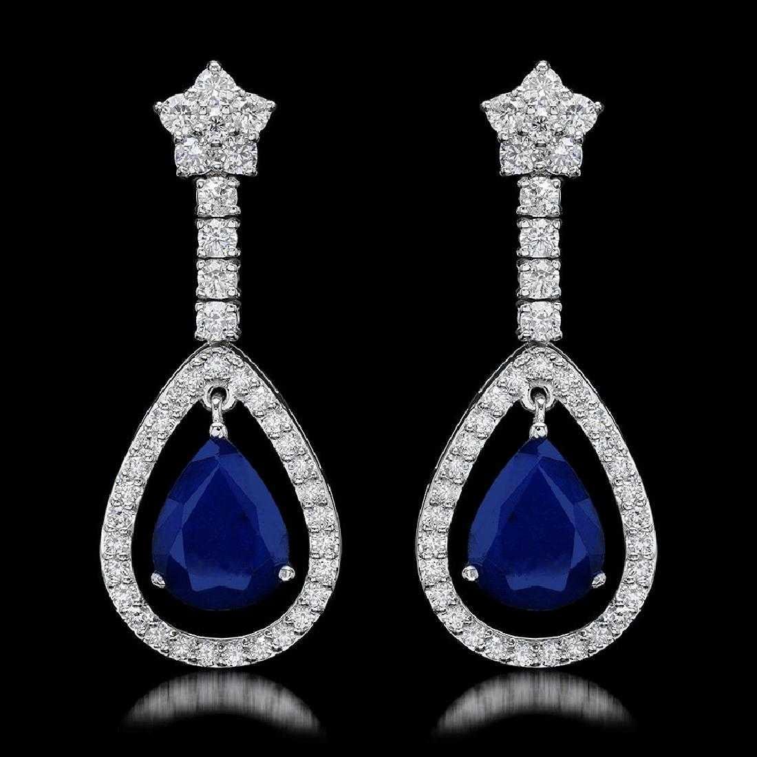 14K White Gold 6.37ct Sapphire and 2.68ct Diamond Earrings (1 of 4)