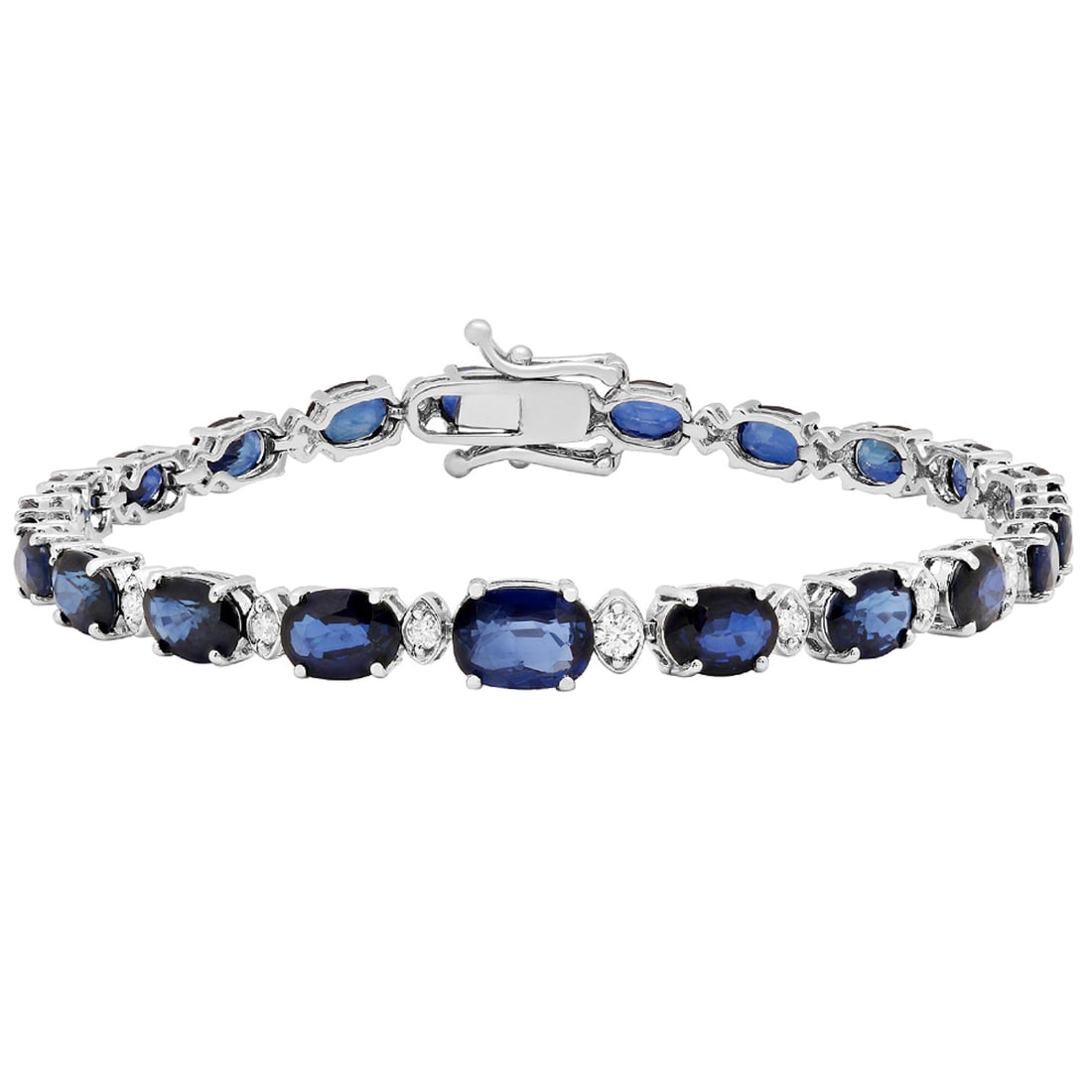 14k White Gold 13.63ct Sapphire 0.57ct Diamond Bracelet: Retail: $10,500.00 ****** 14k White Gold 13.63ct Sapphire 0.57ct Diamond Bracelet ****** Metal: 14K White Gold / Total Item Weight: 10.50 grams / Country Made: United States / / Main Stone: Sapphire /