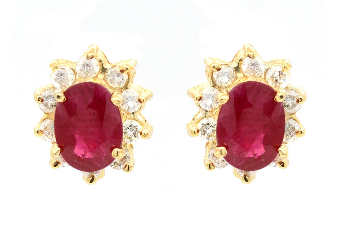 14K Yellow Gold Ladies Earrings with 2.72ct Ruby and 0.74tcw Diamonds: Retail: $4,200.00 ****** 14K Yellow Gold Ladies Earrings with 2.72ct Ruby and 0.74tcw Diamonds ****** Metal: 14K Yellow Gold / Total Item Weight: 3.5 Grams / Country Made: United States / / Main Stone