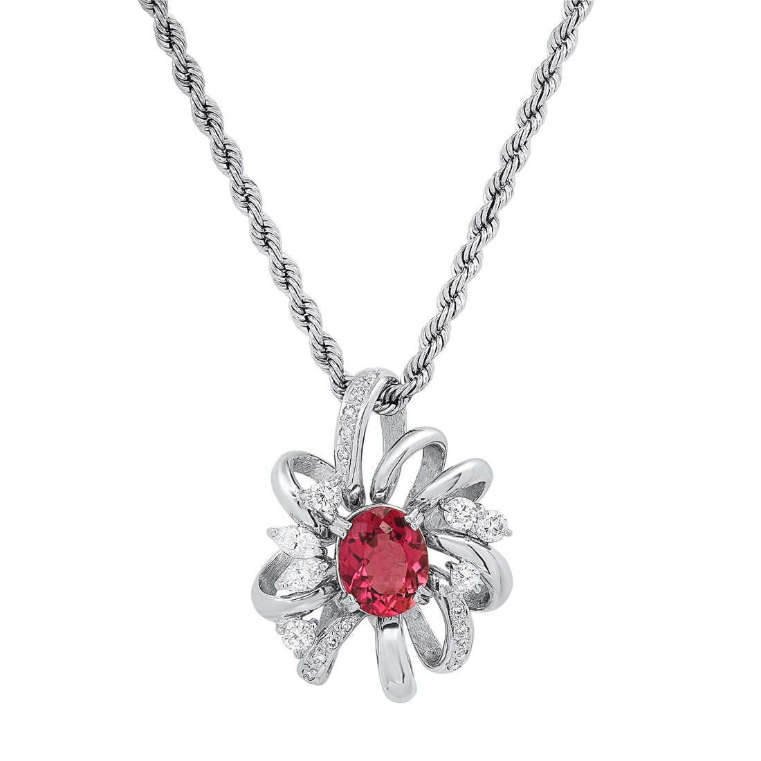 Platinum Setting with 2.91ct Pink Tourmaline and 0.96ct Diamond Necklace: Retail: $9,740.00 ****** Platinum Setting with 2.91ct Pink Tourmaline and 0.96ct Diamond Necklace ****** Size: 20 / Metal: Platinum / Total Item Weight: 21.2 Grams / Country Made: United States / / Ma