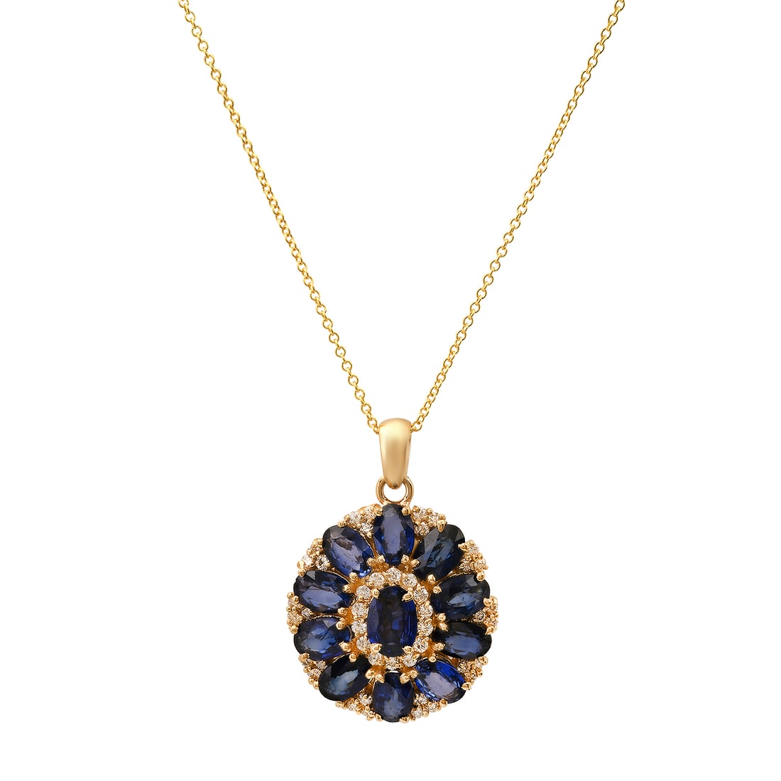 14K Yellow Gold Setting with 5.24ct Sapphire and 0.67ct Diamond Pendant: Retail: $6,800.00 ****** 14K Yellow Gold Setting with 5.24ct Sapphire and 0.67ct Diamond Pendant ****** Size: 18 / Metal: 14K Yellow Gold / Total Item Weight: 5.2 Grams / Country Made: United States /