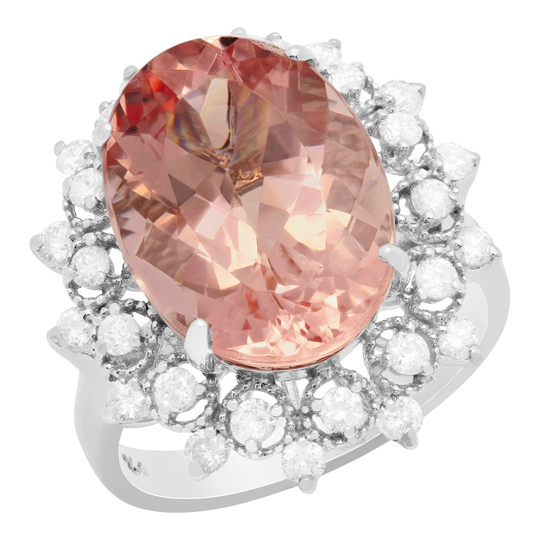 14k White Gold 8.22ct Morganite 0.75ct Diamond Ring: Retail: $9,835.00 ****** 14k White Gold 8.22ct Morganite 0.75ct Diamond Ring ****** Metal: 14K White Gold / Total Item Weight: 6.60 grams / Country Made: United States / / Main Stone: Morganite / Colo