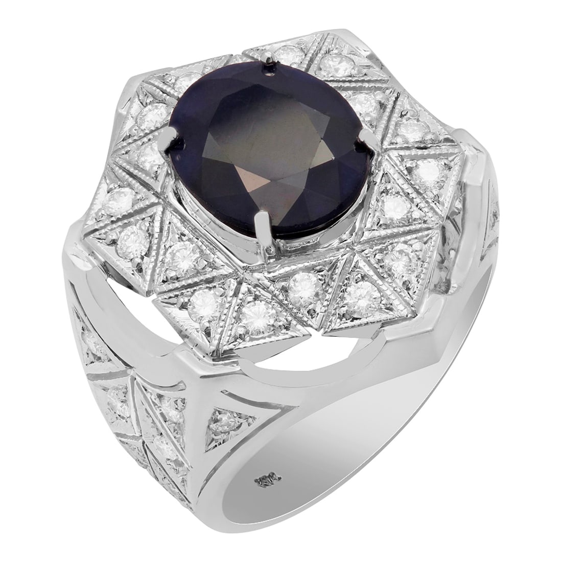 14k White Gold 4.96ct Sapphire 1.09ct Diamond Ring: Retail: $8,380.00 ****** 14k White Gold 4.96ct Sapphire 1.09ct Diamond Ring ****** Metal: 14K White Gold / Total Item Weight: 11.30 grams / Country Made: United States / / Main Stone: Sapphire / Color