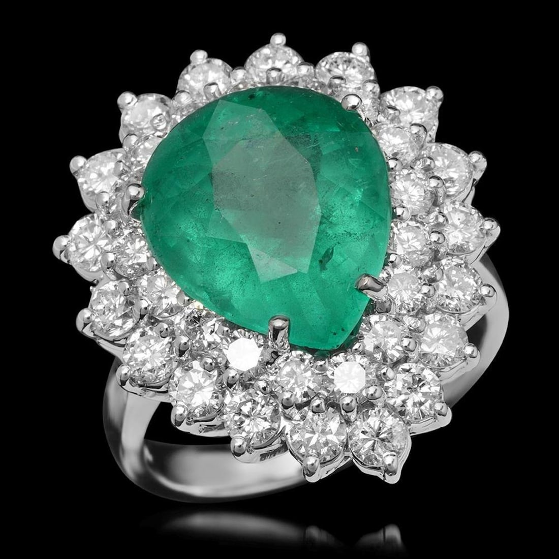 14K White Gold 6.13ct Emerald and 2.36ct Diamond Ring: Retail: $23,169.00 ****** 14K White Gold 6.13ct Emerald and 2.36ct Diamond Ring ****** Metal: 14K White Gold / Total Item Weight: 10.4 Grams / Country Made: United States / / Main Stone: Emerald / Col