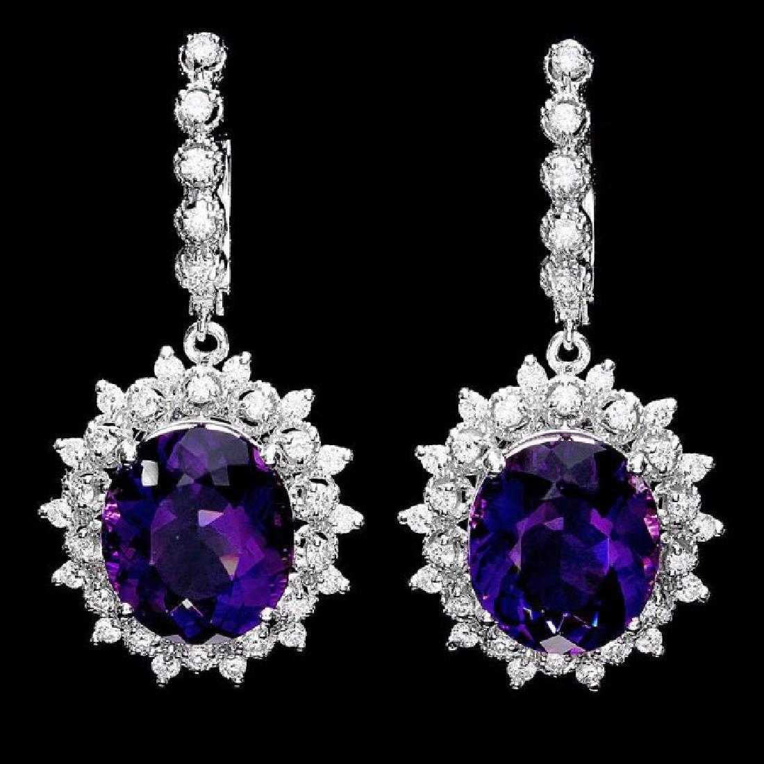 14K White Gold 12.50ct Amethyst and 1.65ct Diamond Earrings: Retail: $13,500.00 ****** 14K White Gold 12.50ct Amethyst and 1.65ct Diamond Earrings ****** Metal: 14K White Gold / Total Item Weight: 12.0 Grams / Country Made: United States / / Main Stone: