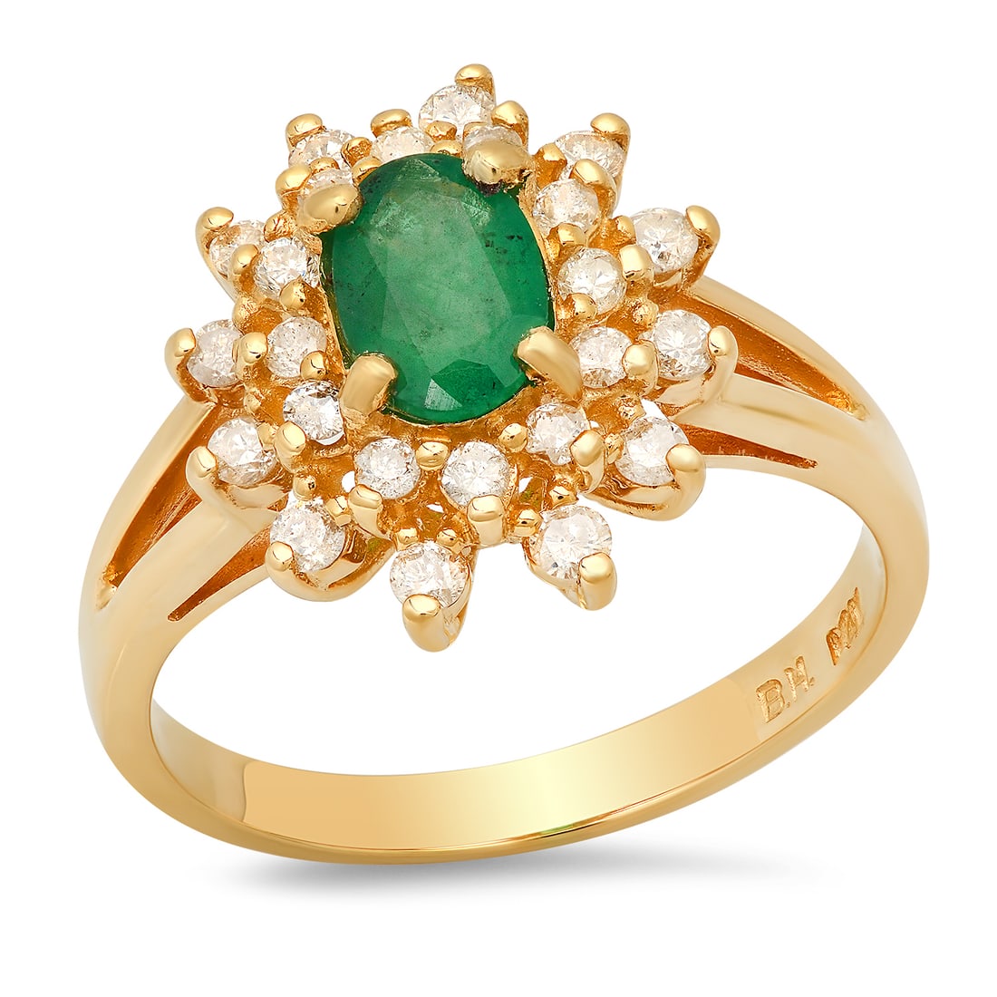 14K Yellow Gold Setting with 0.65ct Emerald and 0.30ct Diamond Ring: Retail: $1,890.00 ****** 14K Yellow Gold Setting with 0.65ct Emerald and 0.30ct Diamond Ring ****** Size: 7(we offer free resizing to winning bidders) / Metal: 14K Yellow Gold / Total Item Weight: 3.6