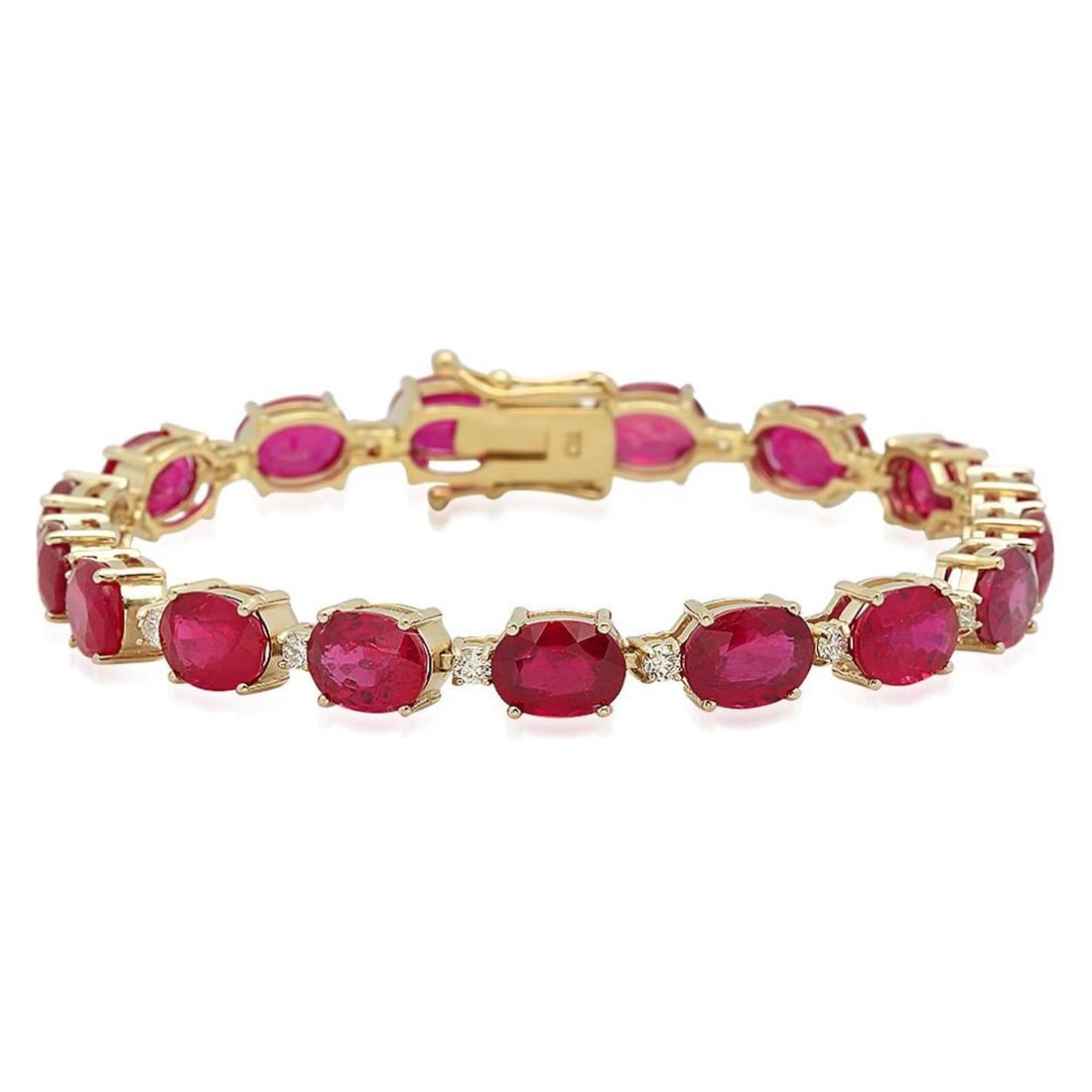 14K Gold 30.81ct Ruby and 0.76ct Diamond Bracelet: Retail: $16,000.00 ****** 14K Gold 30.81ct Ruby and 0.76ct Diamond Bracelet ****** Metal: 14K Yellow Gold / Total Item Weight: 20.3 Grams / Country Made: United States / / Main Stone: Ruby / Color: Re