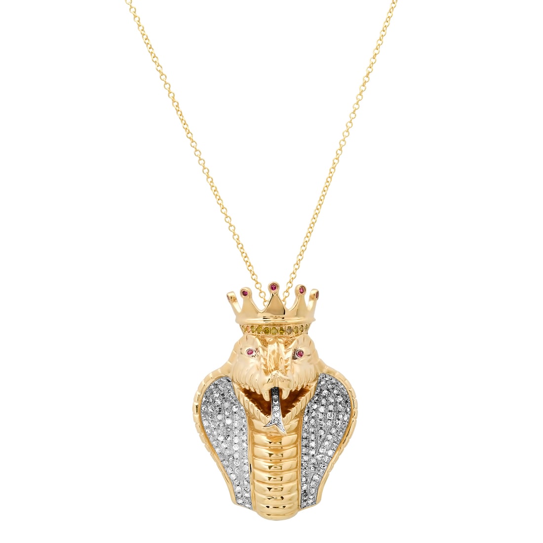 14K Yellow Gold Setting with 2.20ct Diamond and Ruby King Cobra" Pendant": Retail: $5,160.00 ****** 14K Yellow Gold Setting with 2.20ct Diamond and Ruby King Cobra" Pendant ****** Size: 18" / Metal: 14K Yellow Gold / Total Item Weight: 14.6 Grams / Country Made: United State