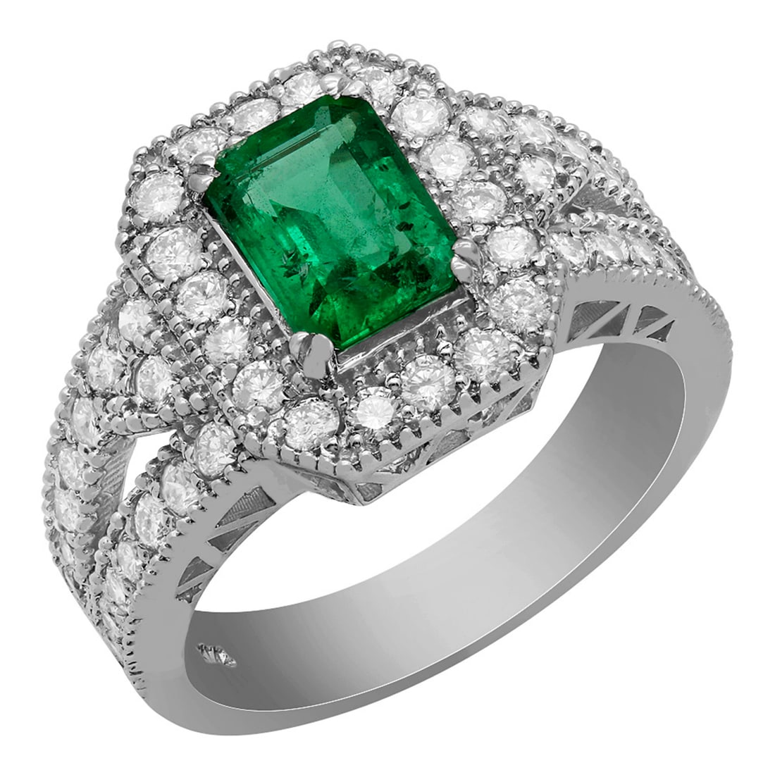 14k White Gold 1.20ct Emerald 1.18ct Diamond Ring: Retail: $6,780.00 ****** 14k White Gold 1.20ct Emerald 1.18ct Diamond Ring ****** Metal: 14K White Gold / Total Item Weight: 6.80 grams / Country Made: United States / / Main Stone: Emerald / Color: I