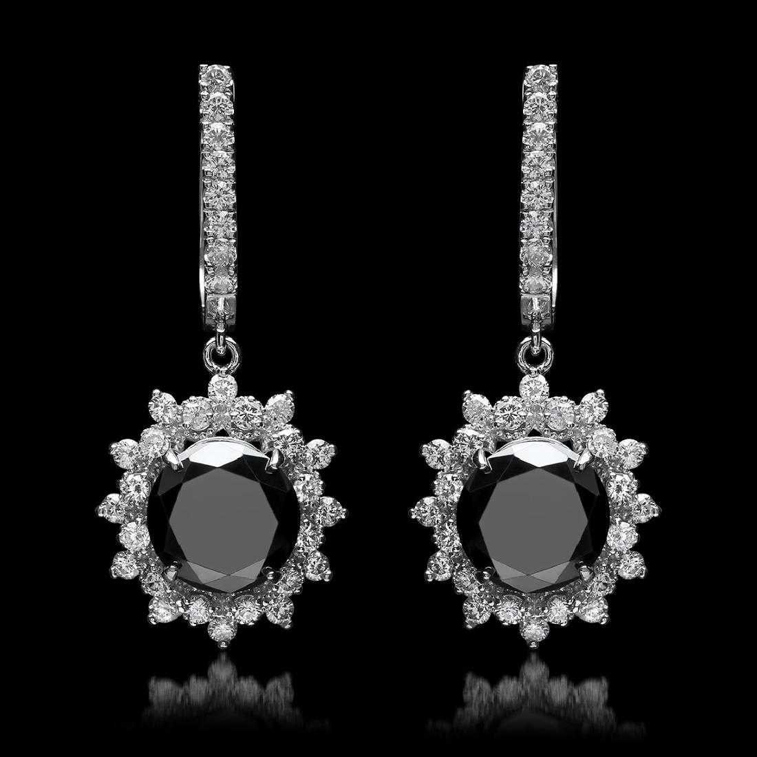14K White Gold 7.50ct Black Diamond and 1.38ct Diamond Earrings (1 of 4)