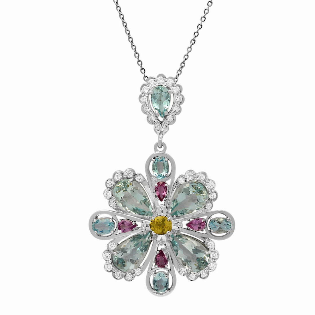 14k White Gold 20.12ct Aquamarine 3.00ct Sapphire 1.49ct Diamond Pendant: Retail: $13,945.00 ****** 14k White Gold 20.12ct Aquamarine 3.00ct Sapphire 1.49ct Diamond Pendant ****** Metal: 14K White Gold / Total Item Weight: 22.10 grams / Country Made: United States / / Main