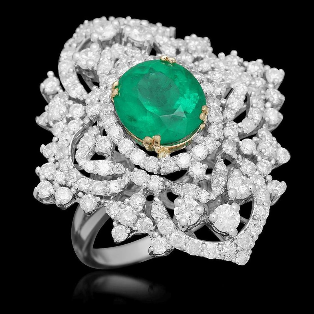 14K White Gold 3.33ct Emerald and 3.26ct Diamond Ring: Retail: $20,950.00 ****** 14K White Gold 3.33ct Emerald and 3.26ct Diamond Ring ****** Metal: 14K White Gold / Total Item Weight: 11.5 Grams / Country Made: United States / / Main Stone: Emerald / Col