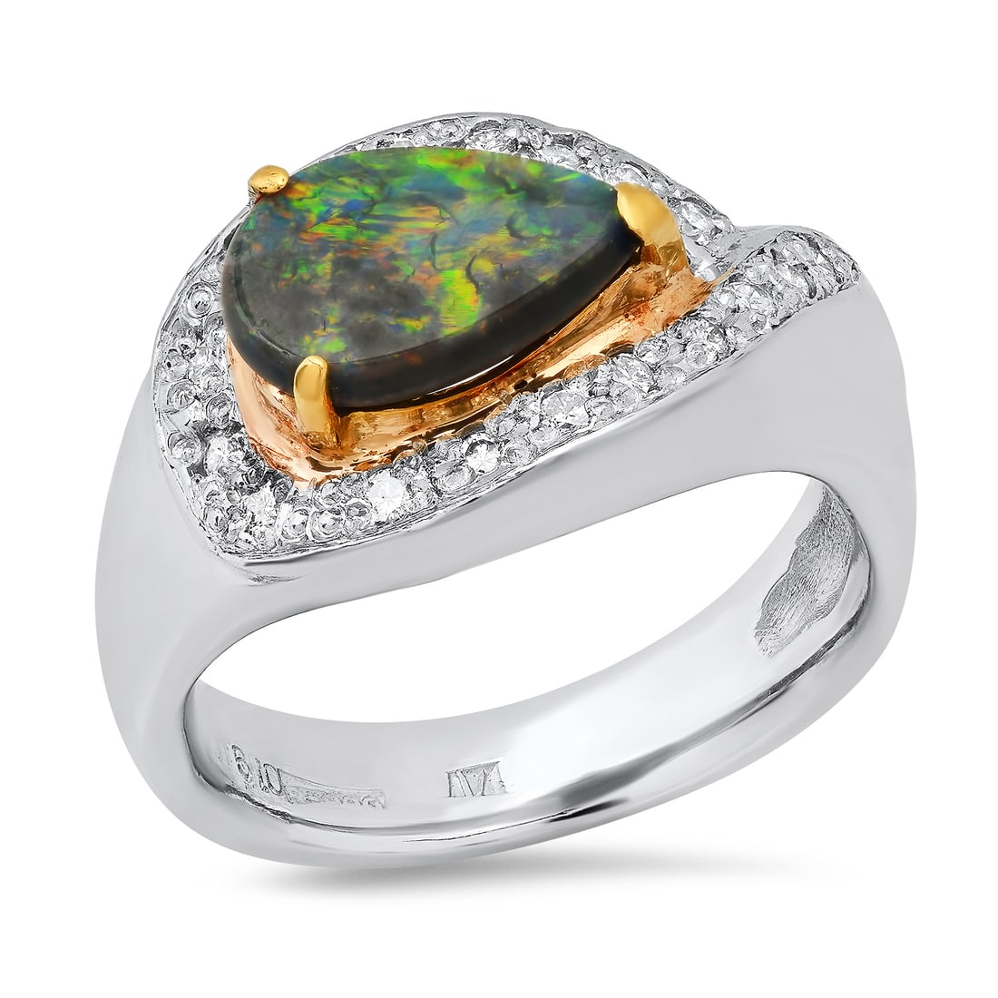 Platinum and 18K Yellow Gold Setting with 0.80ct Opal and 0.19ct Diamond Ladies Ring: Retail: $5,130.00 ****** Platinum and 18K Yellow Gold Setting with 0.80ct Opal and 0.19ct Diamond Ladies Ring ****** Size: 5.5(we offer free resizing to winning bidders) / Metal: Platinum and 18K Yell