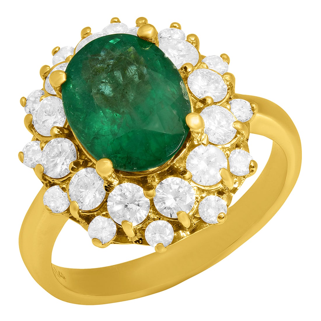 14k Yellow Gold 2.74ct Emerald 1.36ct Diamond Ring: Retail: $6,725.00 ****** 14k Yellow Gold 2.74ct Emerald 1.36ct Diamond Ring ****** Metal: 14K Yellow Gold / Total Item Weight: 6.00 grams / Country Made: United States / / Main Stone: Emerald / Color: