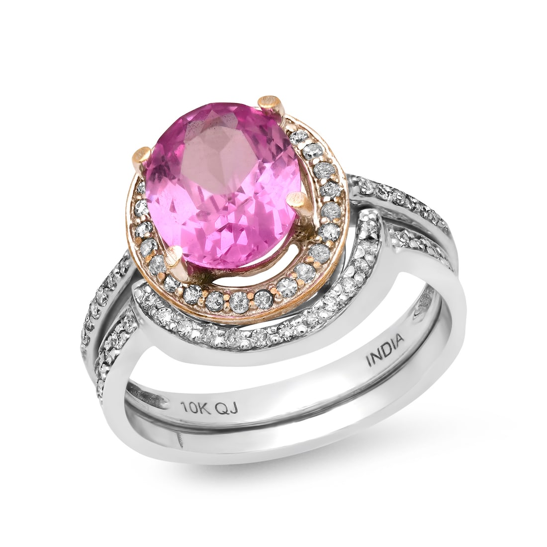 10K White and Rose Gold Two Ring Set with 2.65ct Pink Topaz and 0.30ct Diamond Ladies Ring (1 of 5)