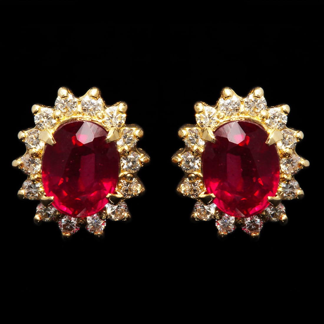14k Yellow Gold 3.74ct Ruby 0.70ct Diamond Earrings: Retail: $4,150.00 ****** 14k Yellow Gold 3.74ct Ruby 0.70ct Diamond Earrings ****** Metal: 14K Yellow Gold / Total Item Weight: 4.6 grams / Country Made: United States / / Main Stone: Ruby / Color: Re