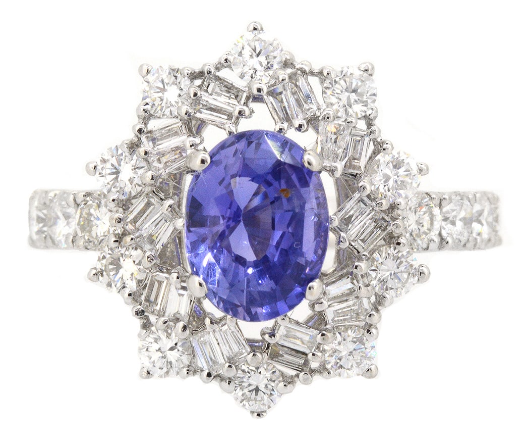 18K White Gold Ladies Ring with 1.91ct GIA Certified Sapphire and 1.35ct tw Adjacent Diamonds: Retail: $10,000.00 ****** 18K White Gold Ladies Ring with 1.91ct GIA Certified Sapphire and 1.35ct tw Adjacent Diamonds ****** Size: 6.5 / Metal: 18K White Gold / Total Item Weight: 4.9 Grams / Countr
