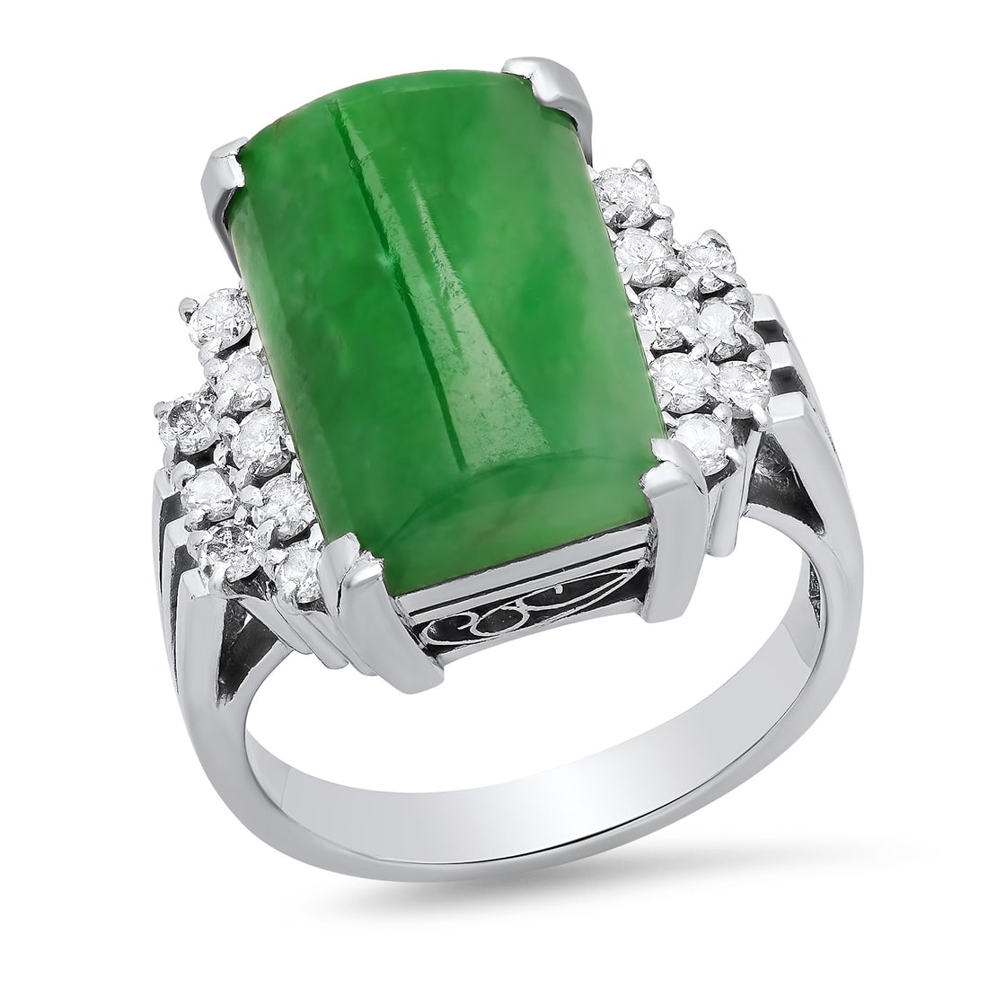 Platinum Setting with 15mm by 10mm Jade and 0.40ct Diamond Ladies Ring: Retail: $3,780.00 ****** Platinum Setting with 15mm by 10mm Jade and 0.40ct Diamond Ladies Ring ****** Size: 7(we offer free resizing to winning bidders) / Metal: Platinum / Total Item Weight: 12.4 Gr