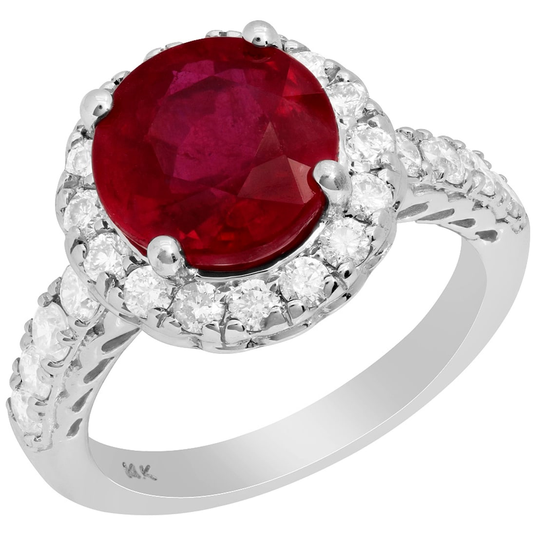 14k White Gold 4.48ct Ruby 0.87ct Diamond Ring: Retail: $4,630.00 ****** 14k White Gold 4.48ct Ruby 0.87ct Diamond Ring ****** Metal: 14K White Gold / Total Item Weight: 5.70 grams / Country Made: United States / / Main Stone: Ruby / Color: Intense