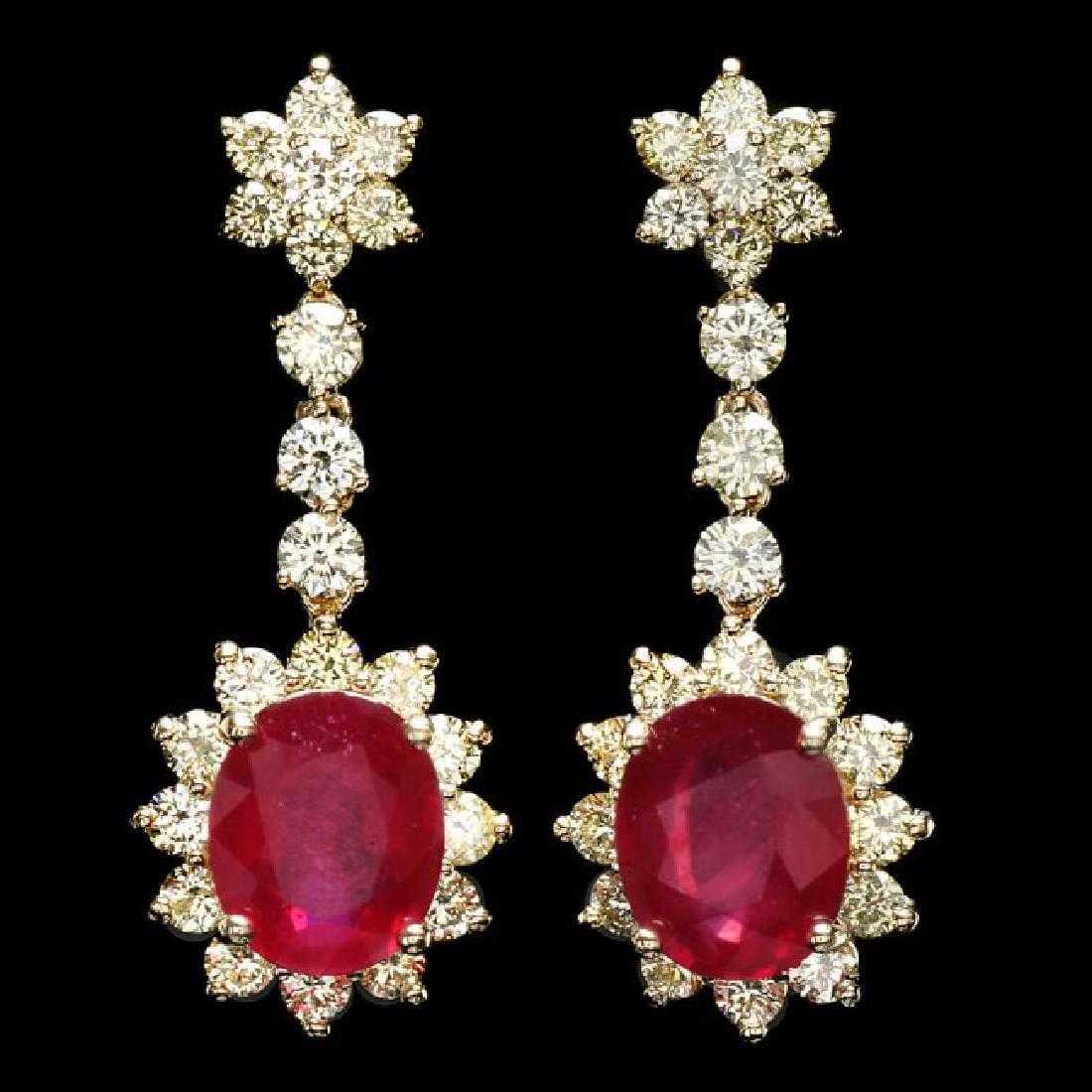 14K Yellow Gold 9.36ct Ruby and 3.82ct Diamond Earrings: Retail: $16,935.00 ****** 14K Yellow Gold 9.36ct Ruby and 3.82ct Diamond Earrings ****** Metal: 14K Yellow Gold / Total Item Weight: 8.5 Grams / Country Made: United States / / Main Stone: Ruby /