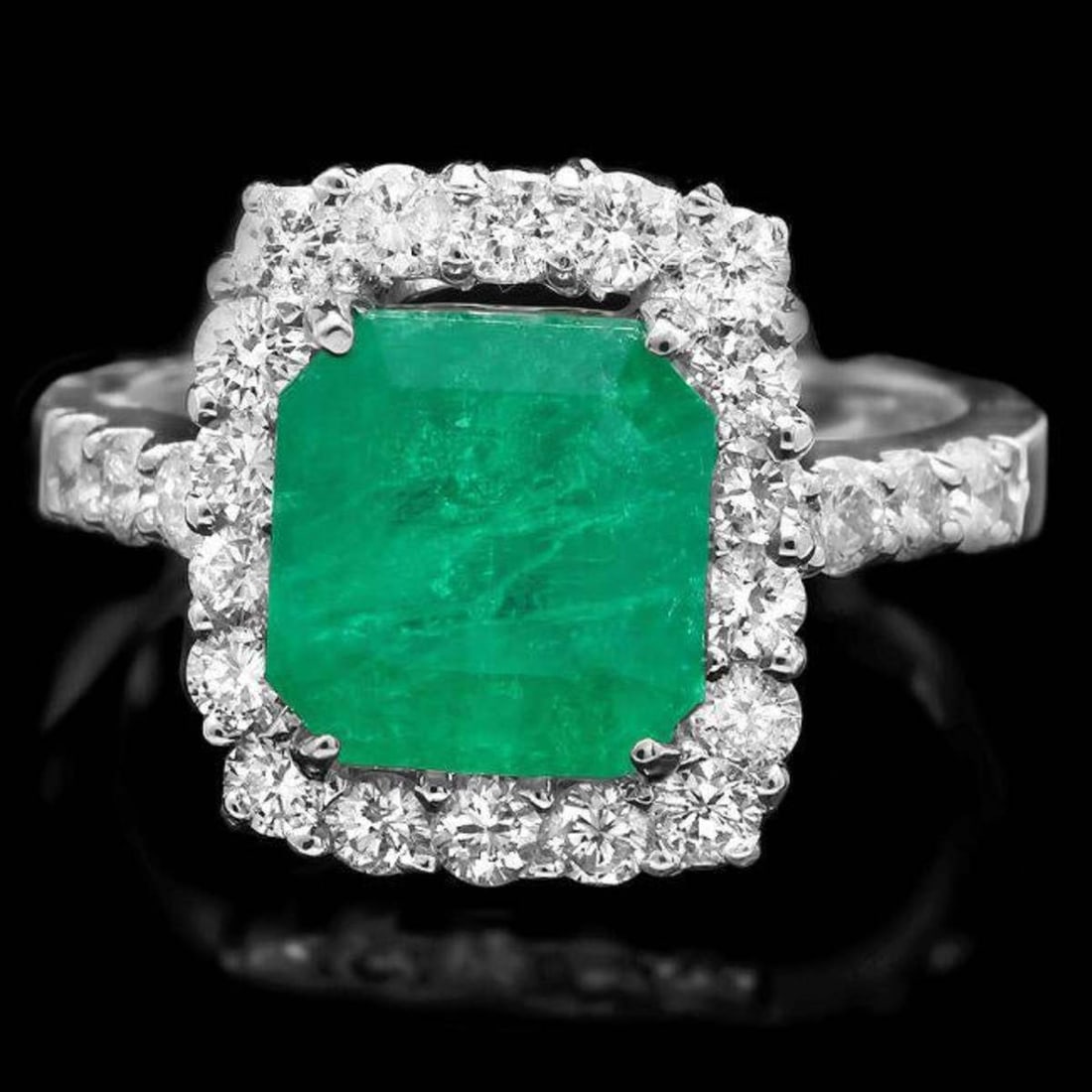 14K White Gold 3.62ct Emerald and 0.80ct Diamond Ring: Retail: $16,938.00 ****** 14K White Gold 3.62ct Emerald and 0.80ct Diamond Ring ****** Metal: 14K White Gold / Total Item Weight: 6.0 Grams / Country Made: United States / / Main Stone: Emerald / Colo