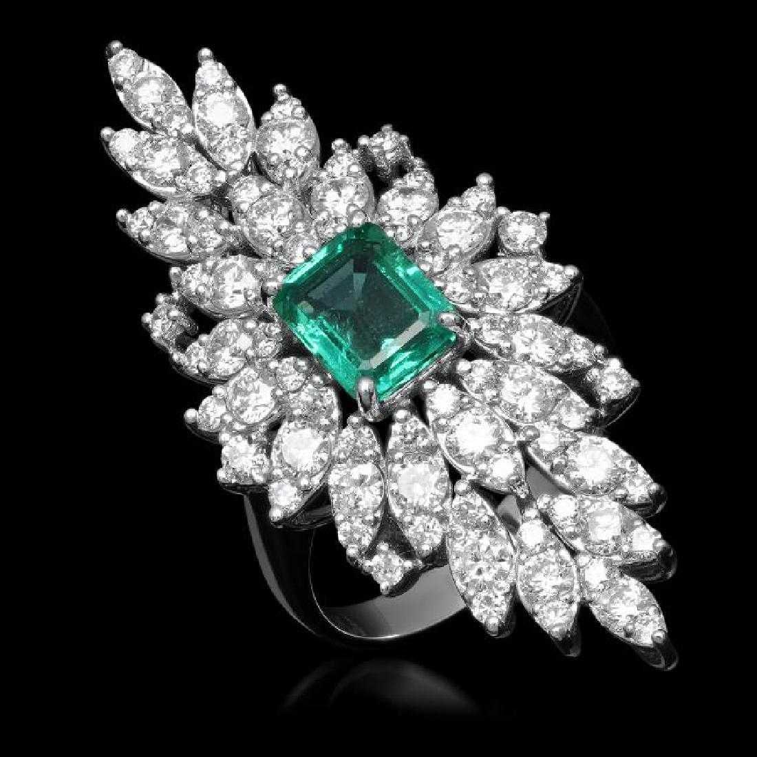 14K White Gold 2.01ct Emerald and 3.26ct Diamond Ring: Retail: $13,260.00 ****** 14K White Gold 2.01ct Emerald and 3.26ct Diamond Ring ****** Metal: 14K White Gold / Total Item Weight: 8.0 Grams / Country Made: United States / / Main Stone: Emerald / Colo