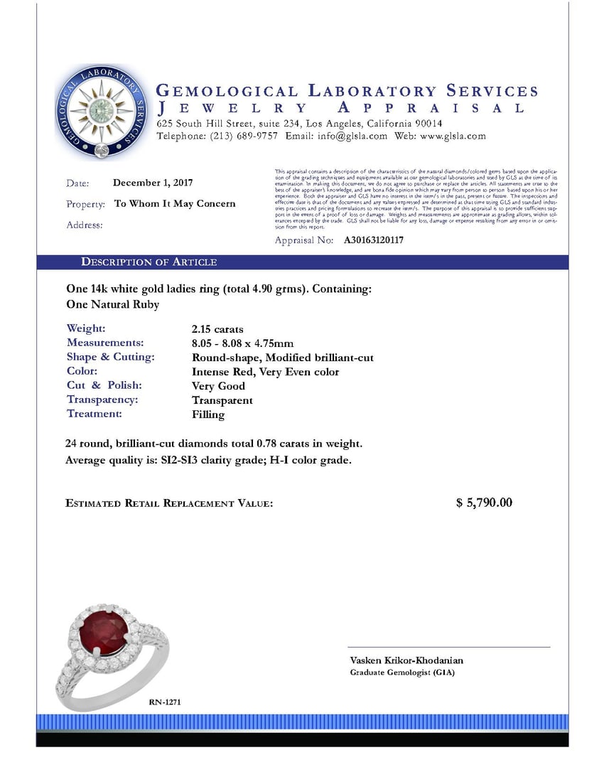 14K Gold 2.15ct Ruby 0.78ct Diamond Ring - 4